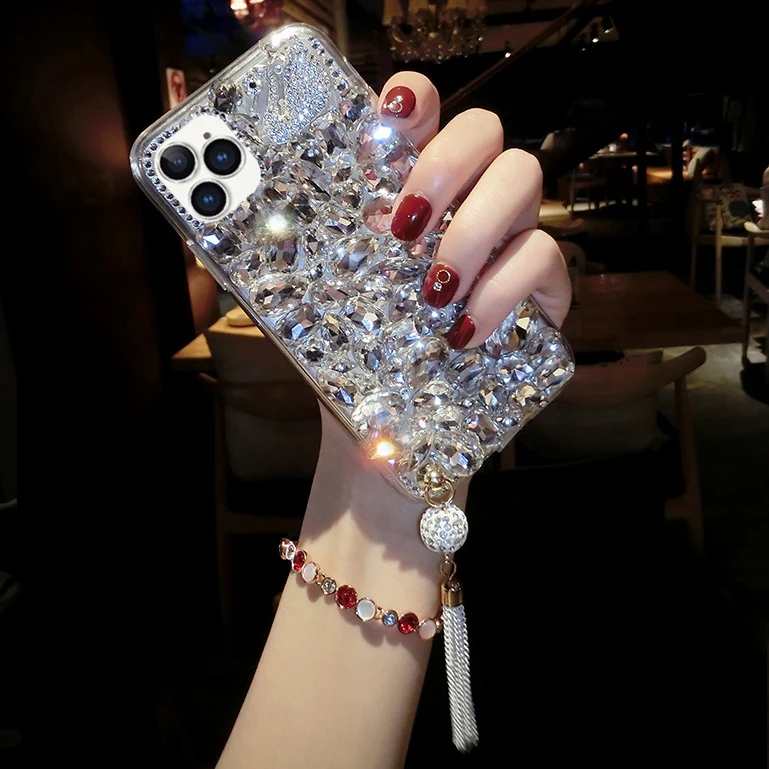 Aesthetics Trendy Bling Glitter Mobile Cell Phone Case Back Cover with Resin Diamond for iphone 6 7 8 x xs 11 12 13 mini pro max