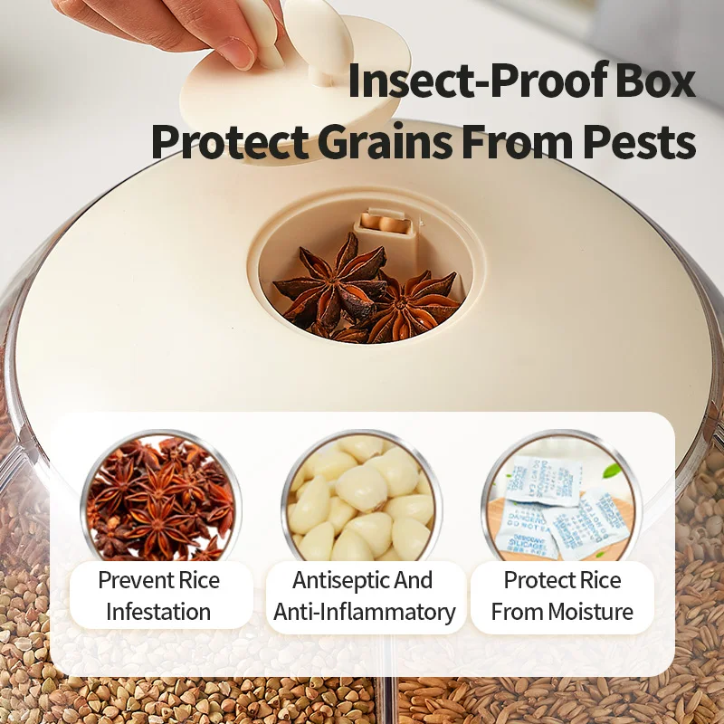Best Sell 5-Grid Large Capacity Dry Silo Cereal Containers Food Storage Container Rotating Grain Cereal Rice Dispenser