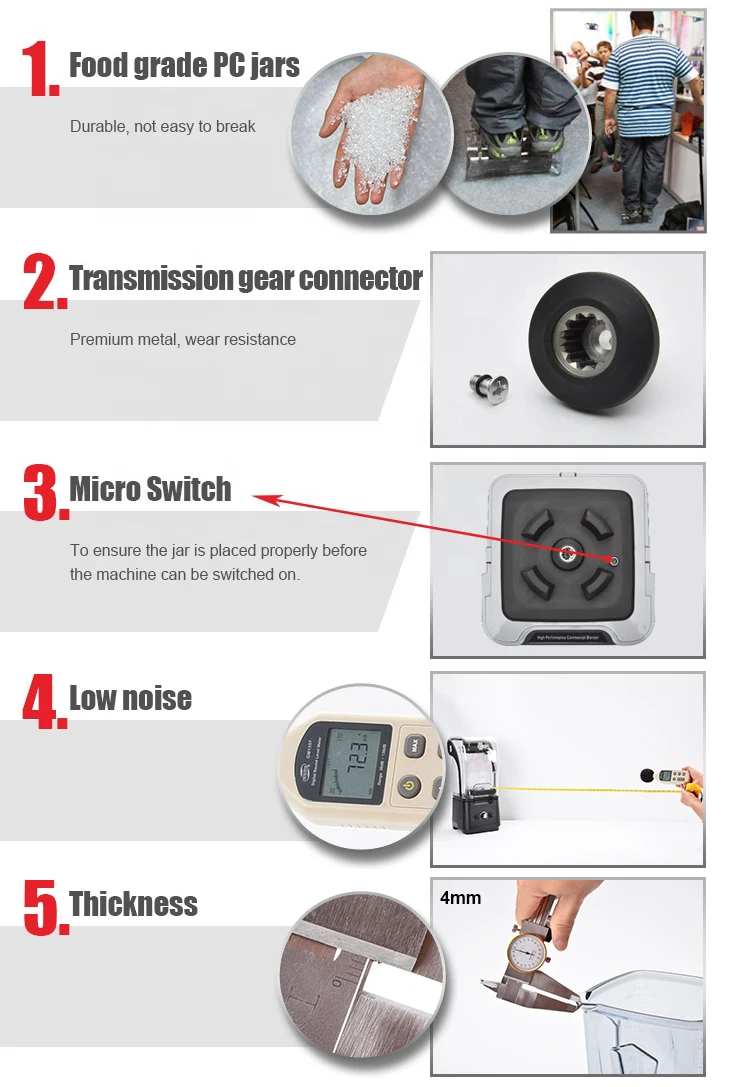 Low noise licuadora silenciosa hardened stainless steel blades leakproof commercial blender for restaurant