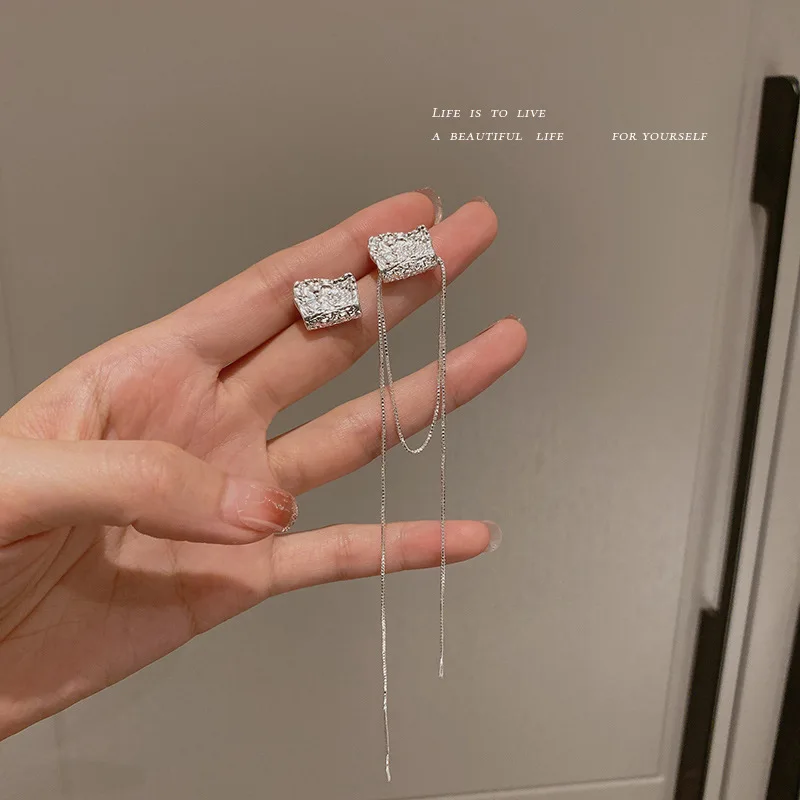  Jewelry 925 silver needle asymmetric surface irregular geometry Earrings fairy tassel atmosphere long