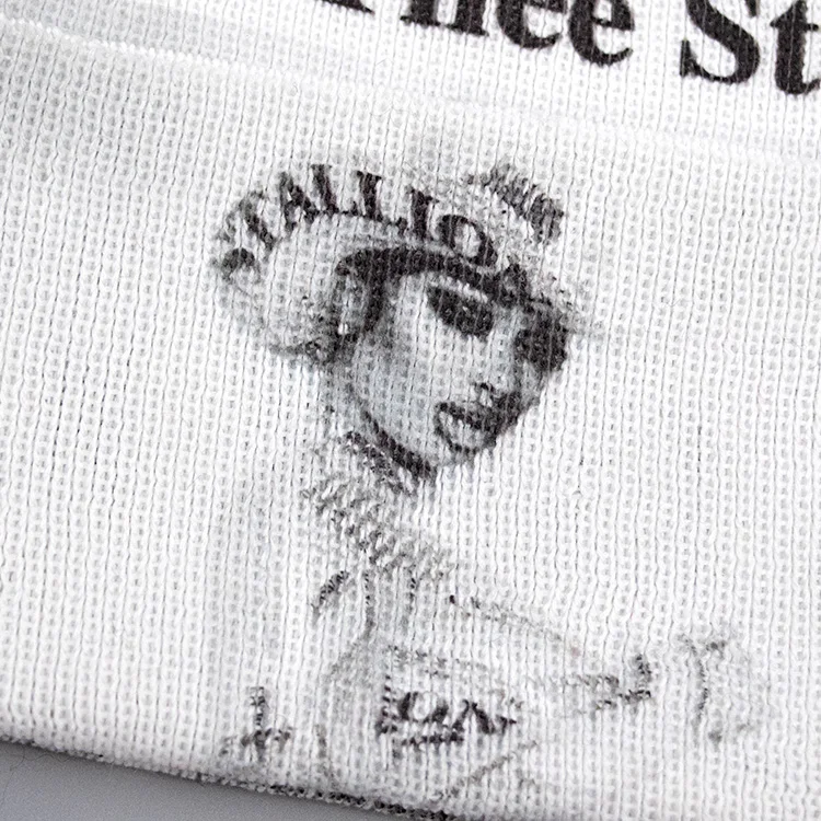 Unisex Street Style Fashion Designer Skull Cap Manufacturer all over print Knitted Letter Fold Up Custom Acrylic Beanie