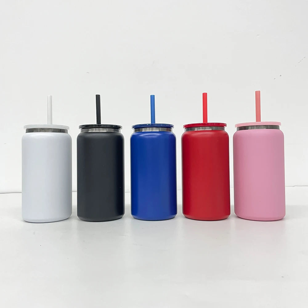 USA warehouse black plated underneath powder coated colored stainless steel double walled 16oz soda beer can