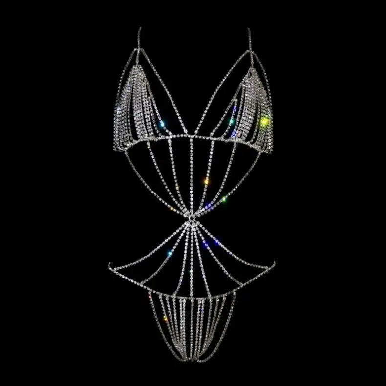  Sexy luxury stripper chain bodysuit slutty erotic diamond