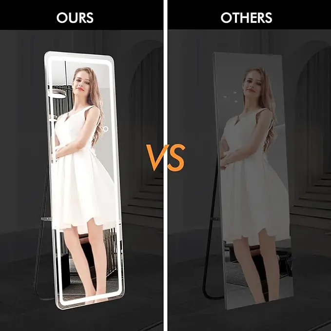 Bathroom Rectangular Dimmable Touch Screen Switch Led Smart Full Length Mirror Silver Standing FM Modern Rectangle 3 Years