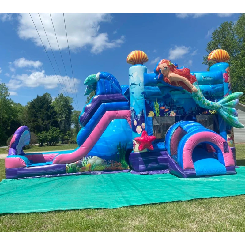 China commercial adult size castle bounce house purple inflatable bouncer combo water slide pool inflatable bouncer for kids