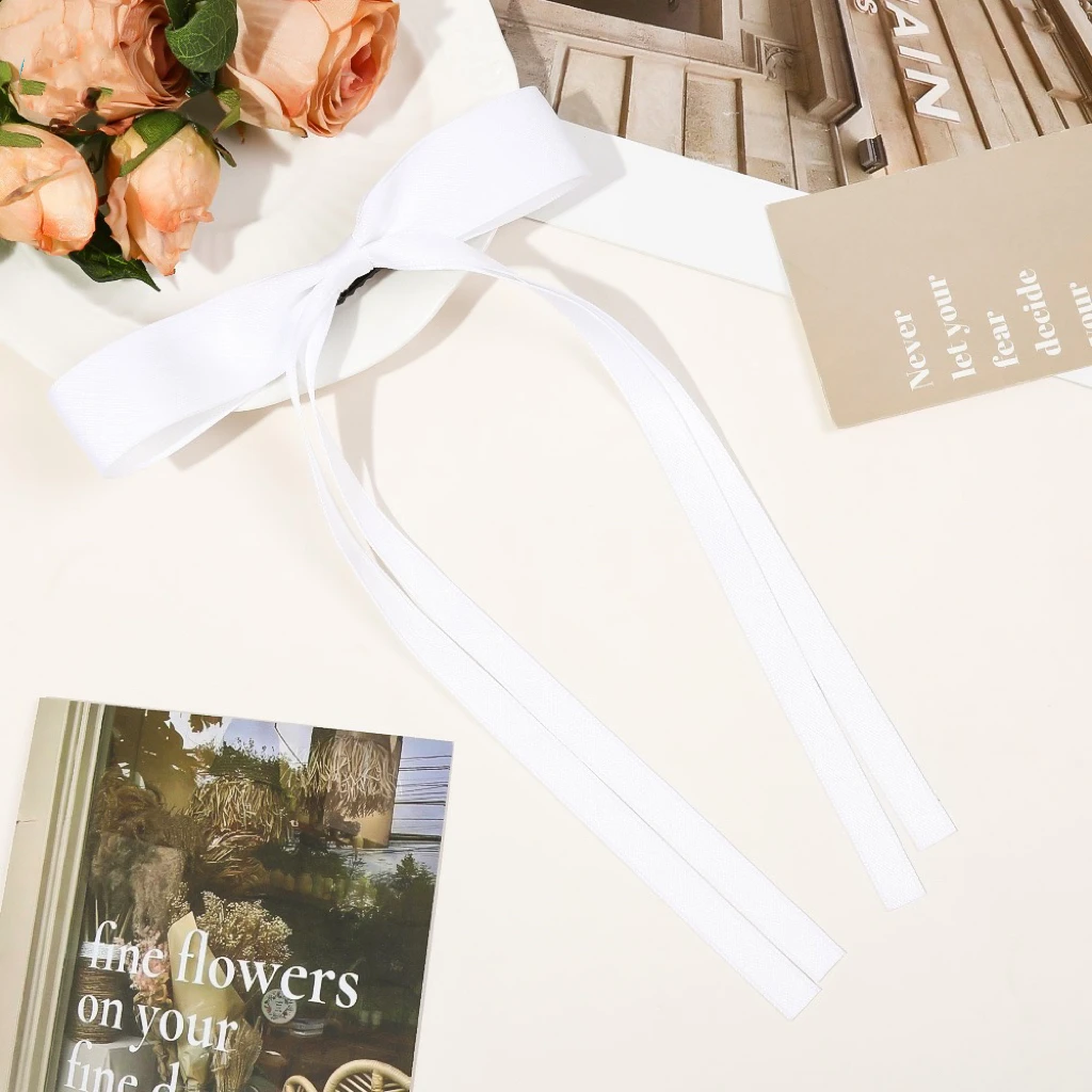 New Korean Hot Selling Sweet Girls Braided Ribbon Bow Hair Clips Elegant Solid Color Long Ribbon Hair Bow Duck Bill Hair Clips