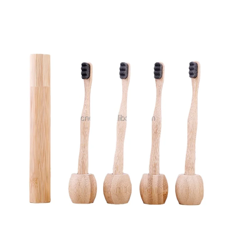 Ultra soft 10000 nano bristle adult bamboo toothbrush with wooden protective case