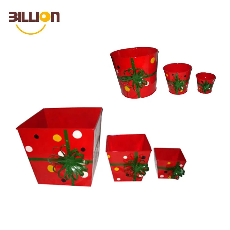 Christmas Themed Decorative Tin Bucket, Flower Pot