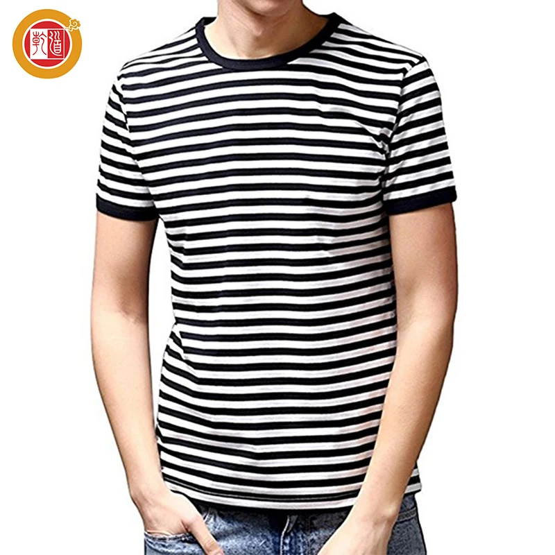 High Quality Polyester Spandex Cotton Manufacture Quick Dry Soft Design Stripe Men T Shirt