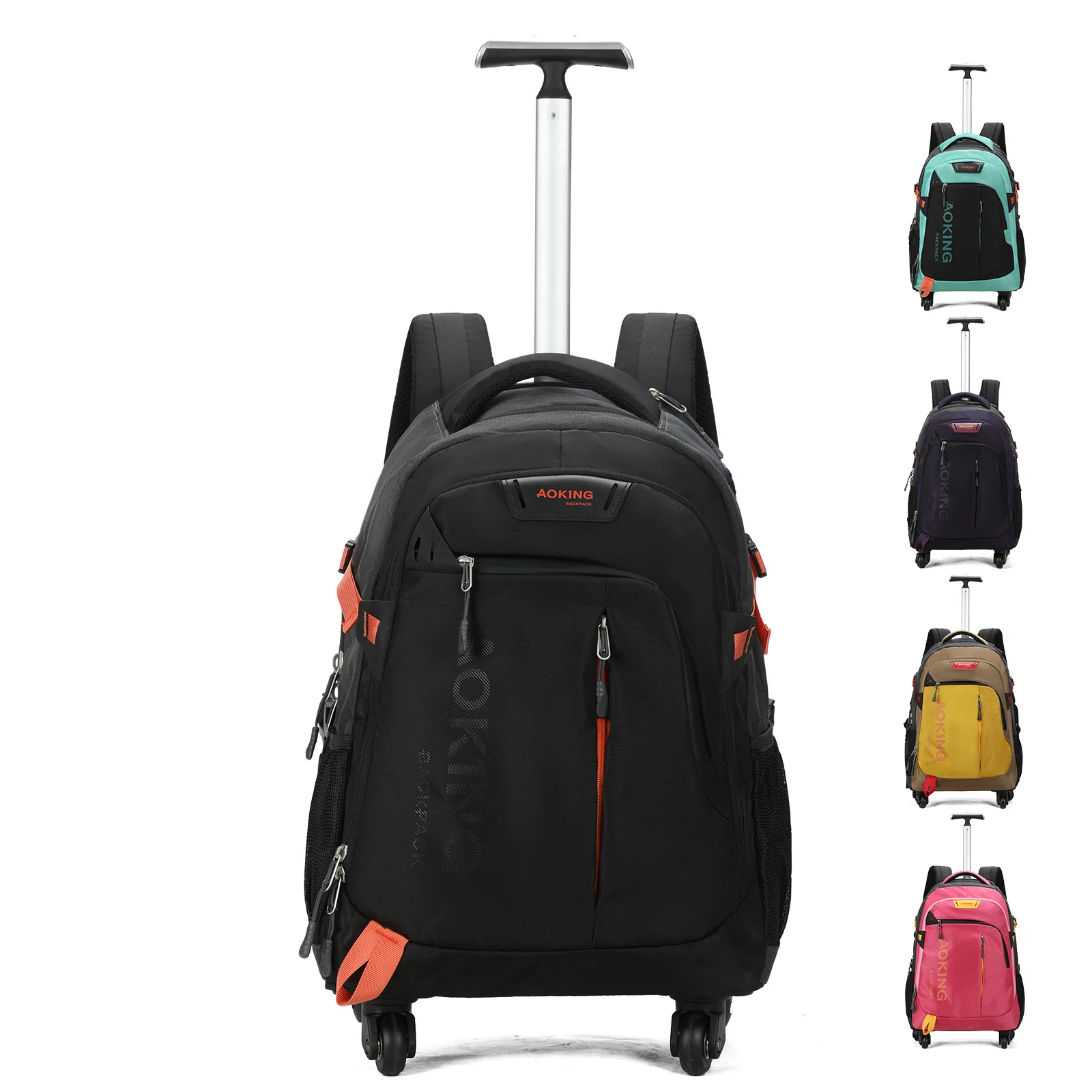 Aoking OEM ODM manufacturer 19 inch 20 inch 420D polyester 4 mute wheels unisex travel laptop school backpack with trolley