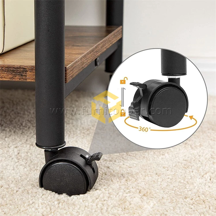 Vintage American Industrial Two-Tier Printer Table Rolling Cart Home Side Table with Storage Shelf Sofa Table