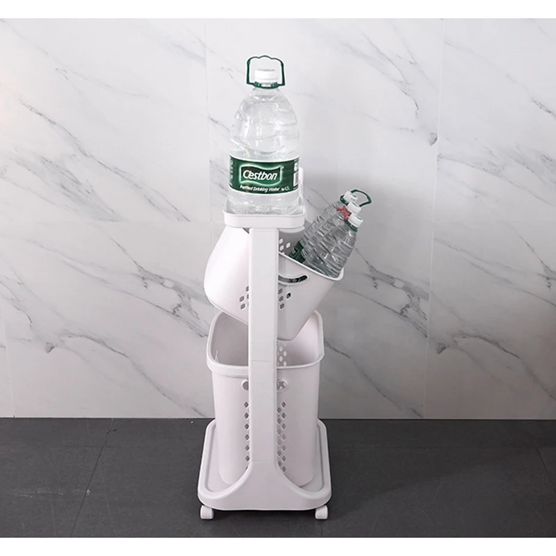 
2-layer plastic bathroom decor storage laundry basket with wheels plastic dirty clothes basket 