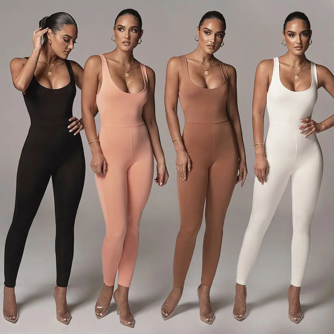 
Custom sexy long sleeve fitness bodysuit jumpsuits ladies bodycon brown jumpsuit women 2021 one piece 