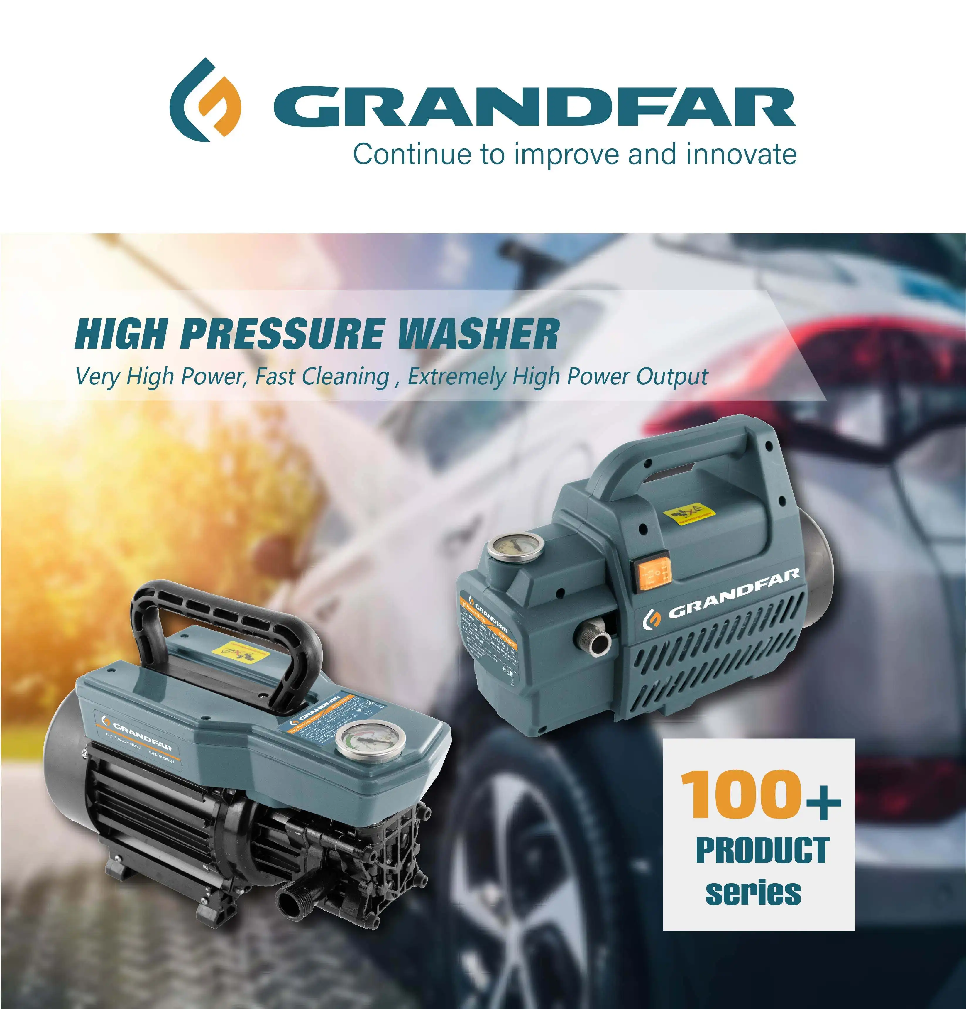 GRANDFAR Portable 1.2kw 6.5L/min Electric Pressure Washer Portable Power Washer Two Nozzles for Car Driveways Garden