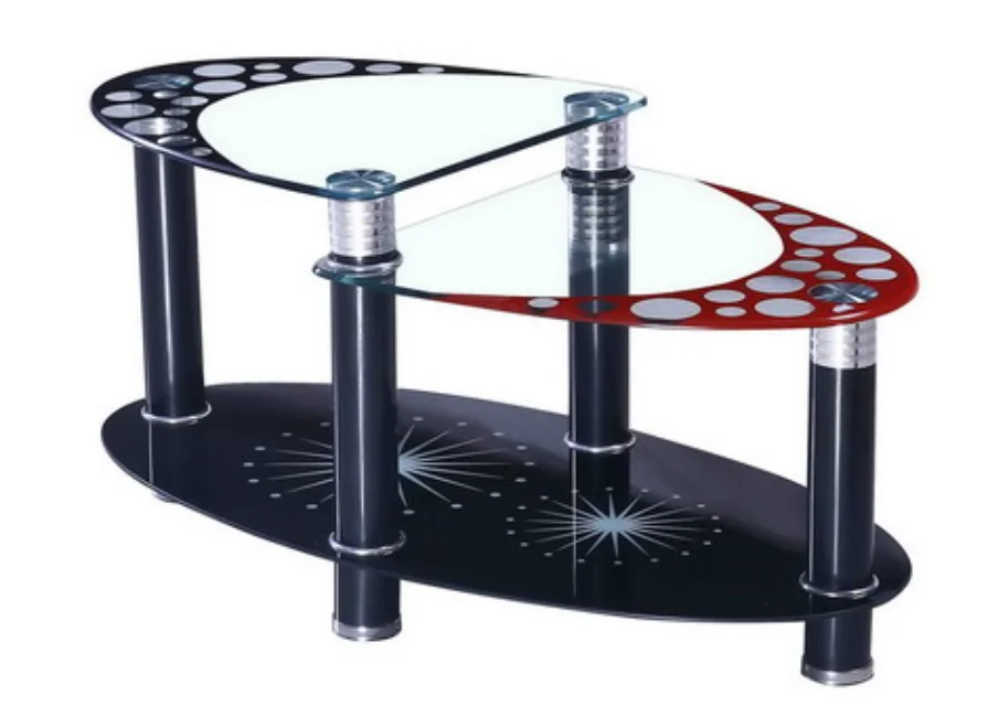 New factory modern living room sofa side oval glass top large coffee table stainless steel fashion beautiful glass coffee table
