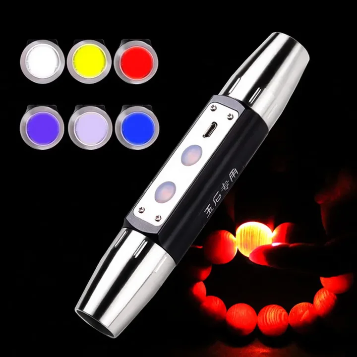 USB C White Yellow Blue Red UV 6 Light Flashlight For Gem Amber Jade Identification 365nm 395nm LED Torch 6 IN 1 LCD Display