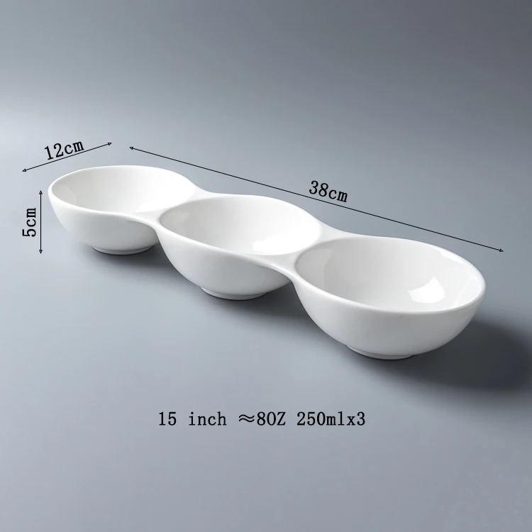 Hot Sale Customized Ceramic Chip And Dip Bowls Sauce Bowls Mini Appetizer Plates 3 Section Bowls Fruit Sauce Dish