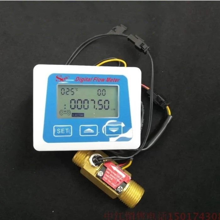 Digital LCD display Water flow sensor meter flowmeter totameter Temperature time record With G1/2 flow sensor