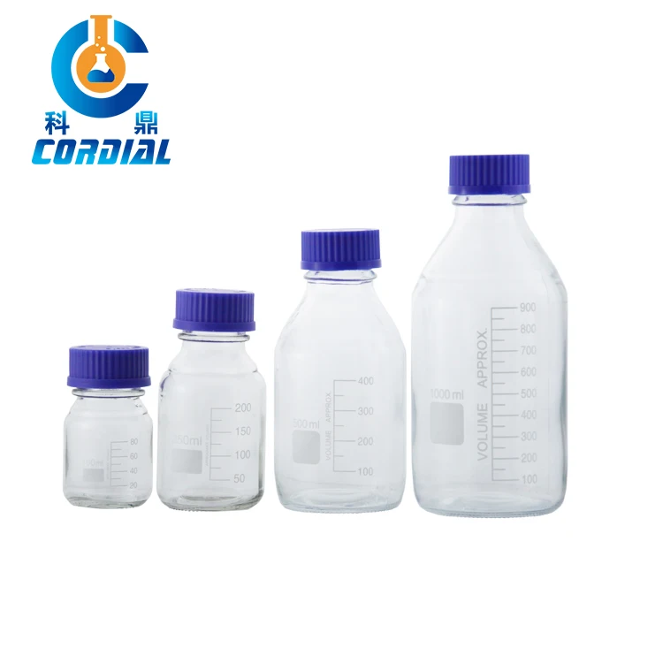 Wholesale Price Laboratory glass Wide Mouth reagent bottle with blue screw hat For Laboratory