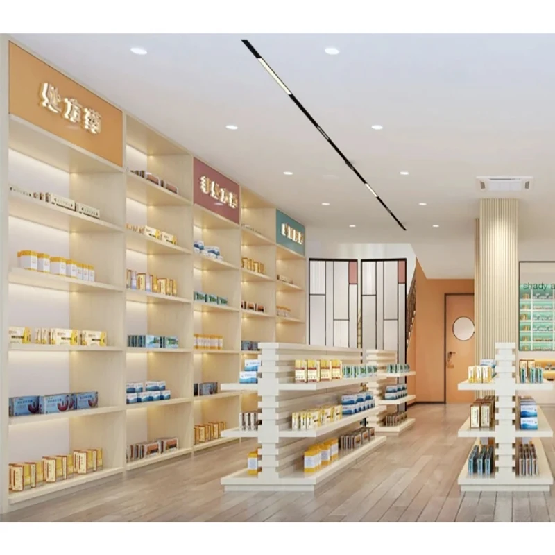 New Chinese Style Pharmacy Pharmacy Interior Decoration Design Customized Modern Cash Register Display Rack Furniture Matching