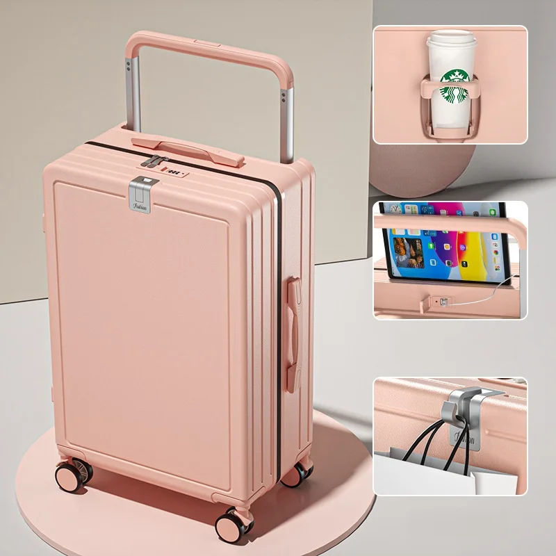 Fashionable Wide Trolley Carry on Laptop with USB charge Suitcase  Cup holder,20inch Wide Trolley Handle Suitcase Cabin suitcase