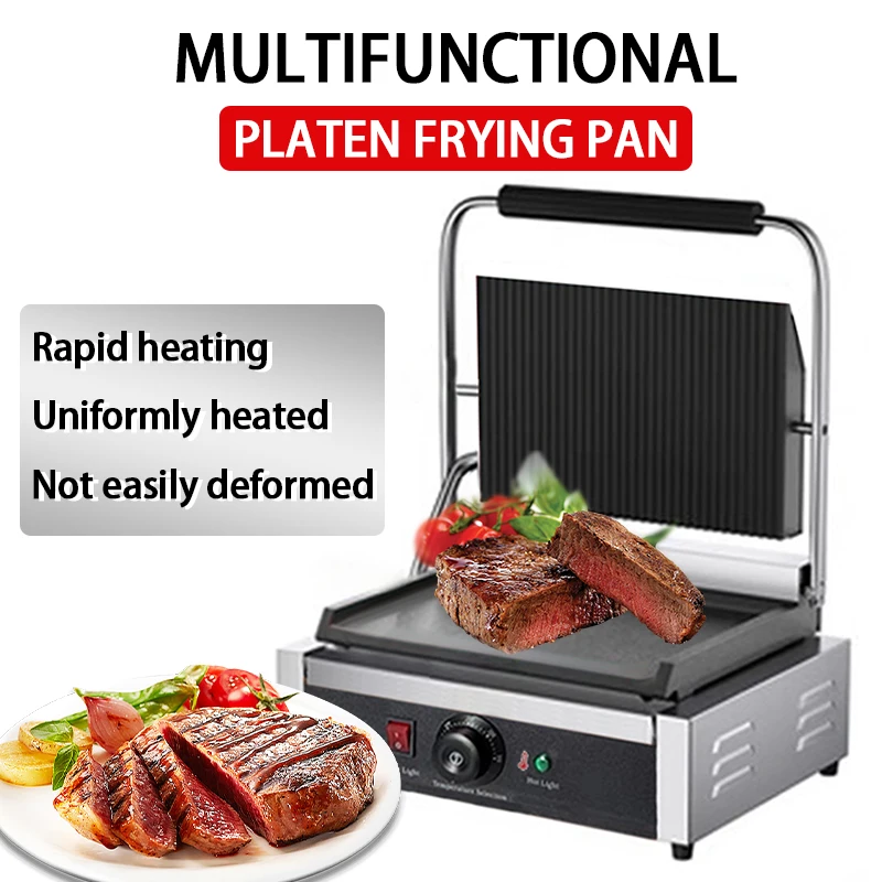 Pickpocket Panini Machine Commercial Steak Stove Electric Stove Platen Single Head Platen Black Motor New Product 2020 15 2200