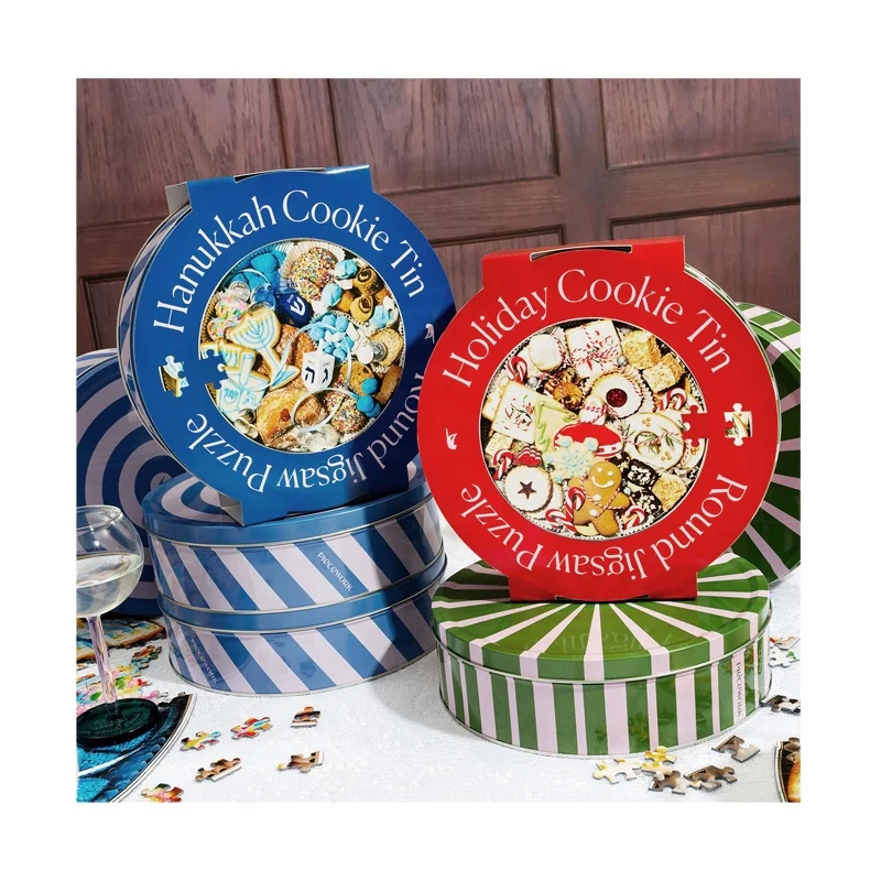 Hot Sale Round Metal Cookie Tin With Lid Food Grade Butter Cookie Biscuit Chocolate Metal Cans Sweets Baking Cake Tins