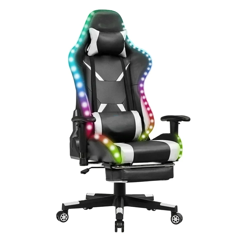 High back PVC adjustable armrest metal frame swivel RGB lights reclining silla game chair gaming