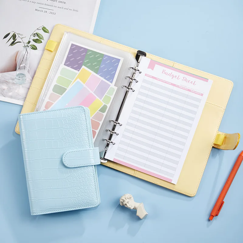 A5 A6 Pu Leather Notebook Original Office business envelopes Loose Leaf Planner 6 Ring Binder Budge With Pocket