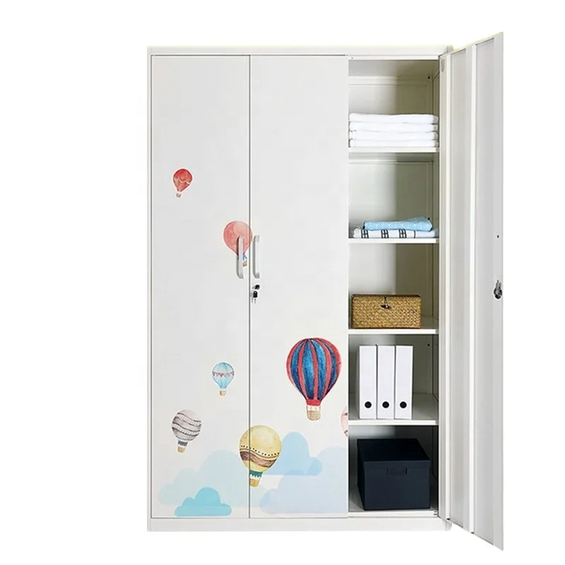 Steel wardrobe bedroom home style printing customized pictures 3 door cupboard furniture almari wardrobe
