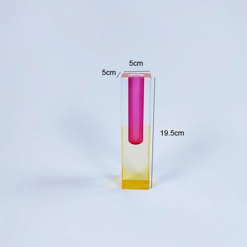 Decorative Multi Color Square Acrylic Crystal Vase Tabletop Centerpiece Acrylic Flower Vases