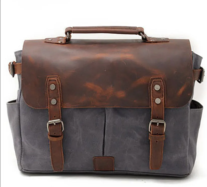 Waxed canvas with crazy horse leather Vintage bag oil wax