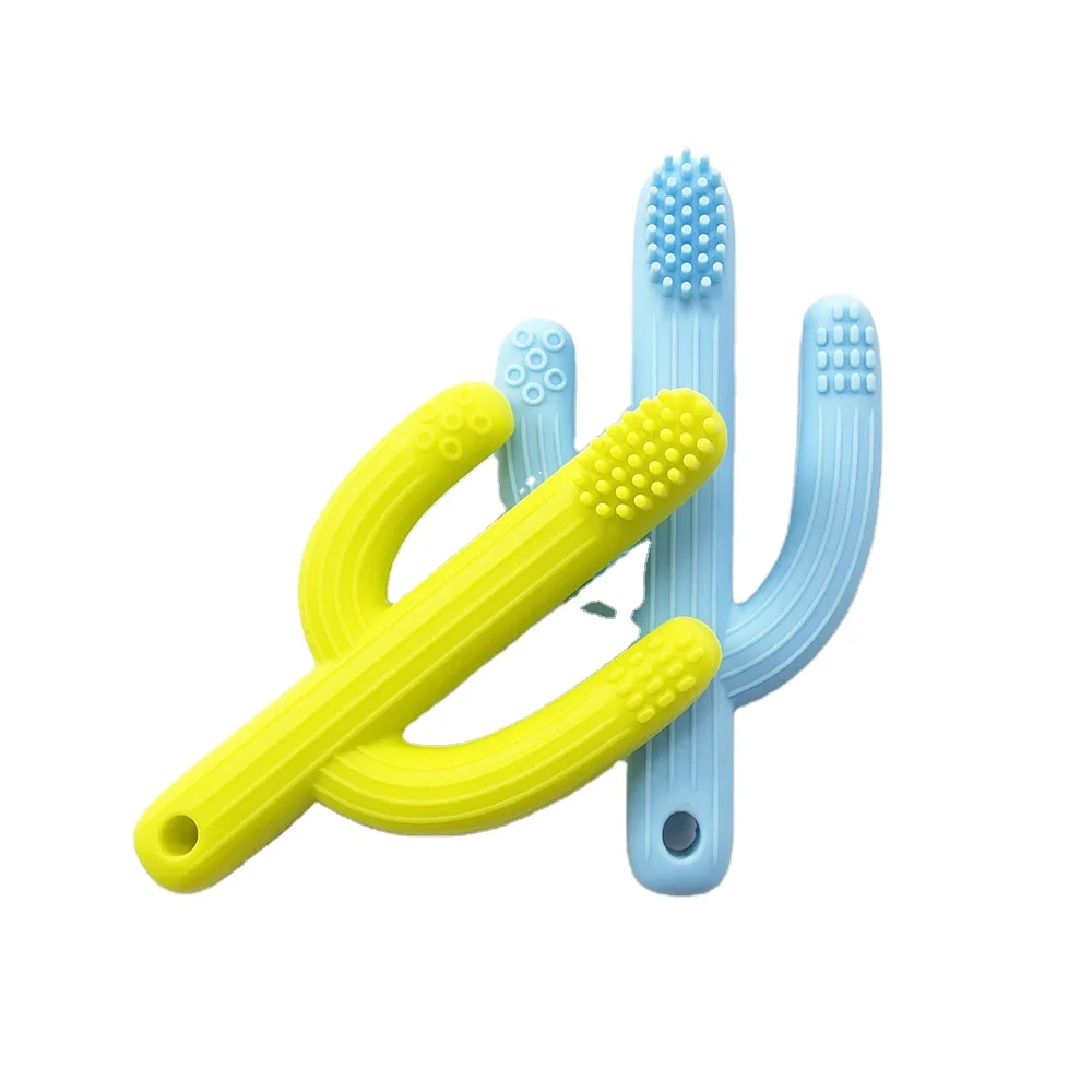 Cactus Shape BPA Free Infant Teether Toy Sensory Teething Food Grade Silicone Customized Teether Mold Teether
