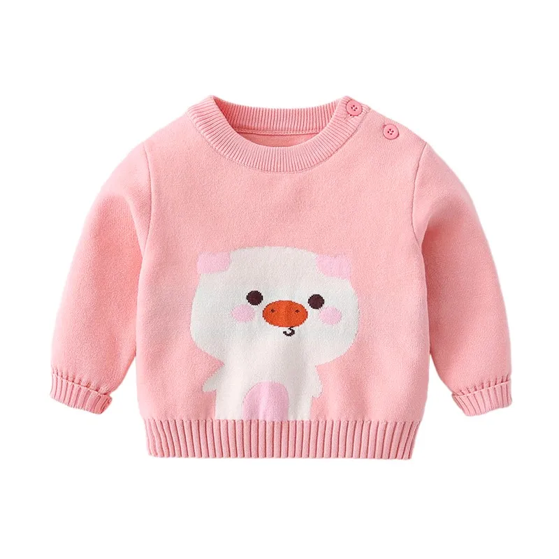 Cartoon Jacquard Long Sleeve Knitted Baby Sweater Warm Kids Clothes For Winter