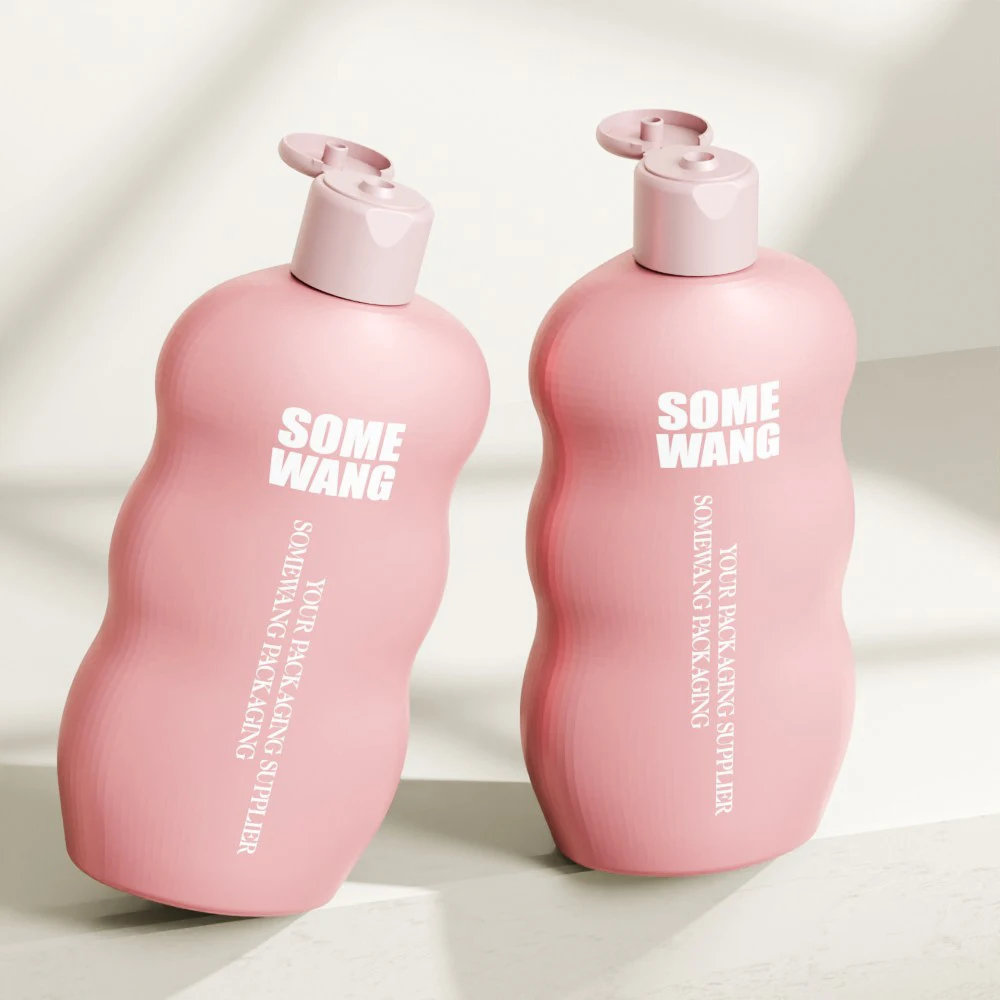 500ML Skincare Packaging Pink Empty Plastic HDPE Cosmetic Body Lotion Bottle Unique Shape Hair Shampoo Bottle