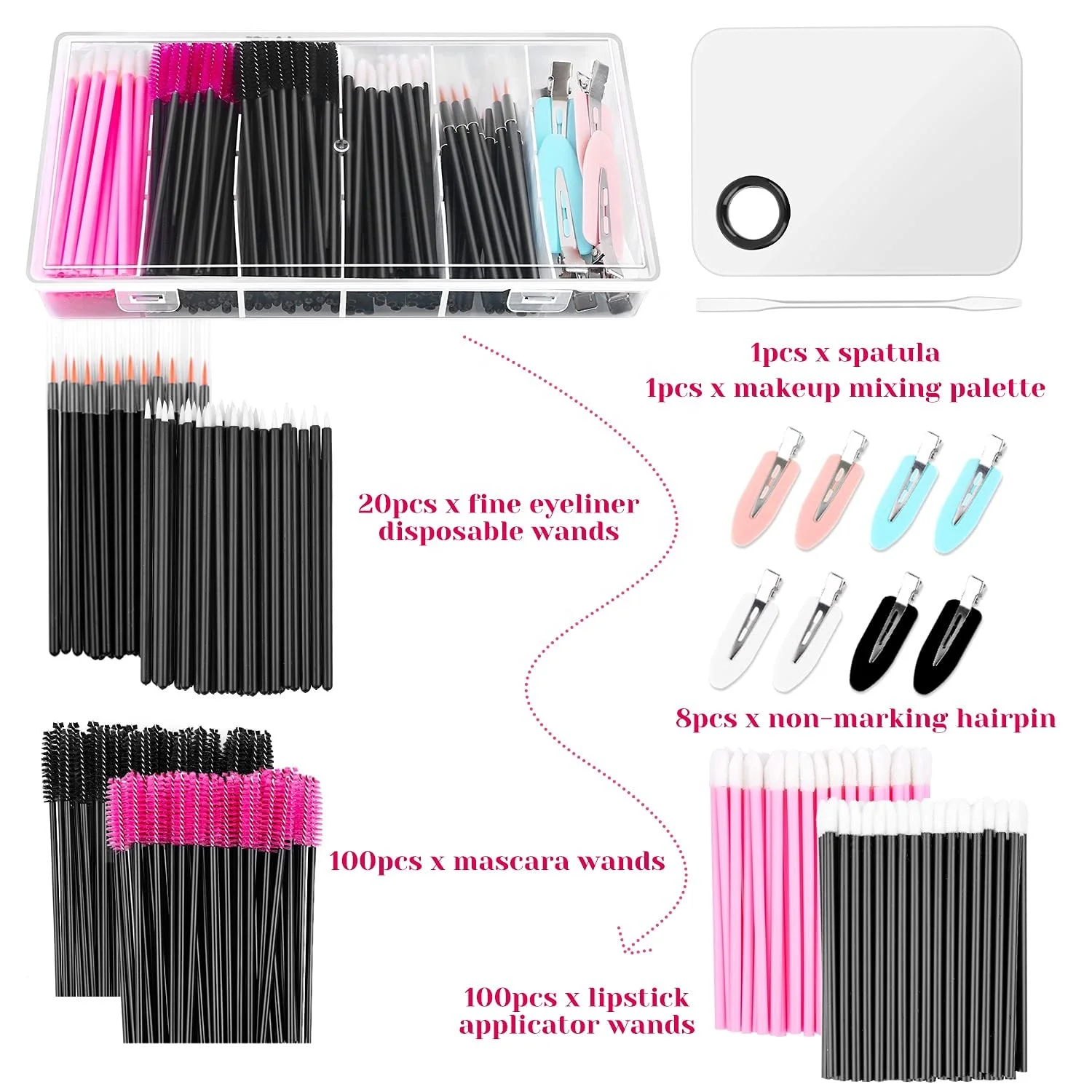 Disposable makeup brush applicator kit eye black stick, lip Goss applicator, cosmetic hairpin (with storage box)