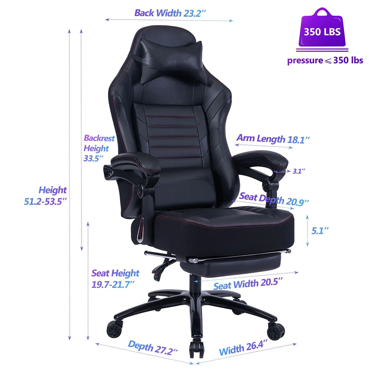 new design reclining gamer chair with footrest Bluetooth massage gaming chair black leather