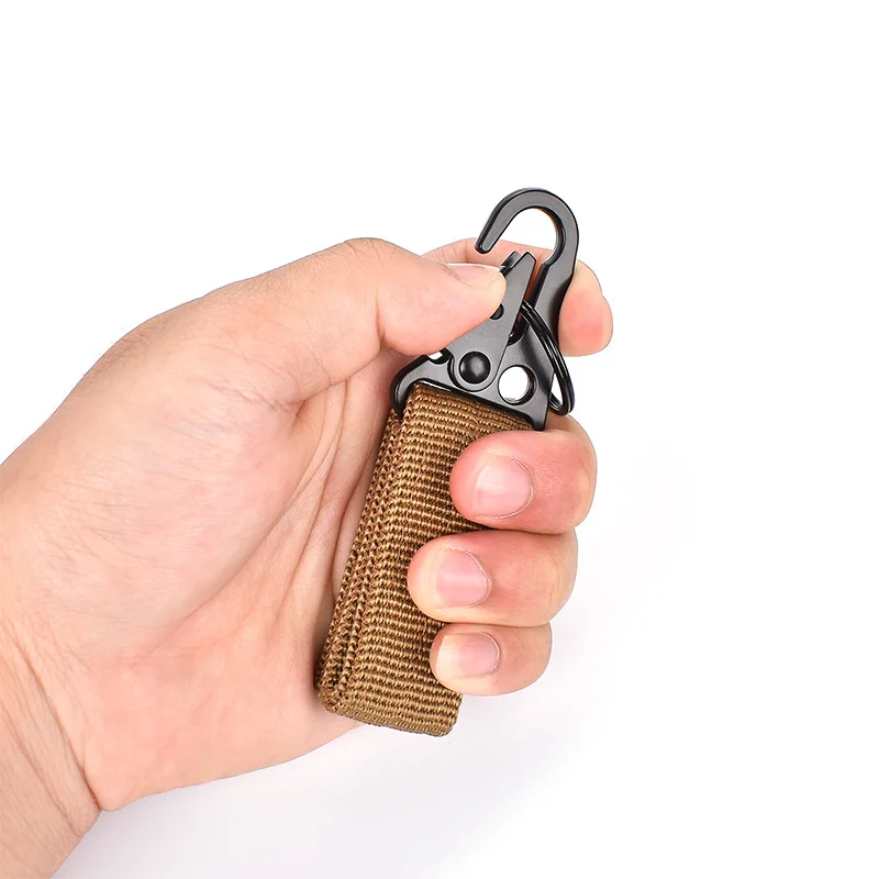 Tactical molle nylon carabiner hook buckles with key ring canvas carabiner keychain