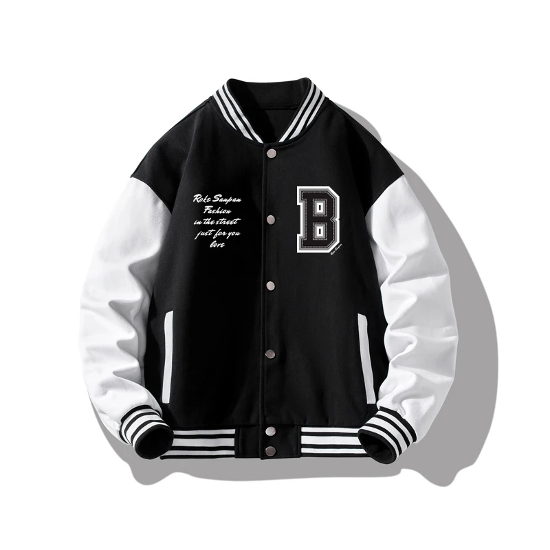 Oem Custom Mens Embroidery Patches Varsity College Black Letterman Jacket Wholesale
