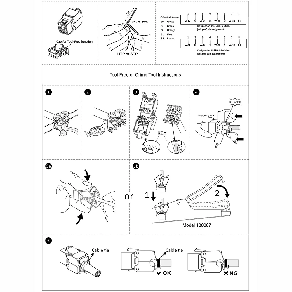 Module Toolless Cat6a Rj45 Shielded Keystone Jack With Integrated Shutter
