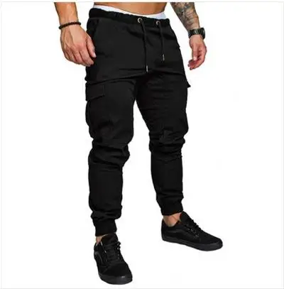 wholesale Streetwear Casual Sport Jogging Cotton Solid Color side pocket Trousers Custom Logo Men Cargo Joggers Pants
