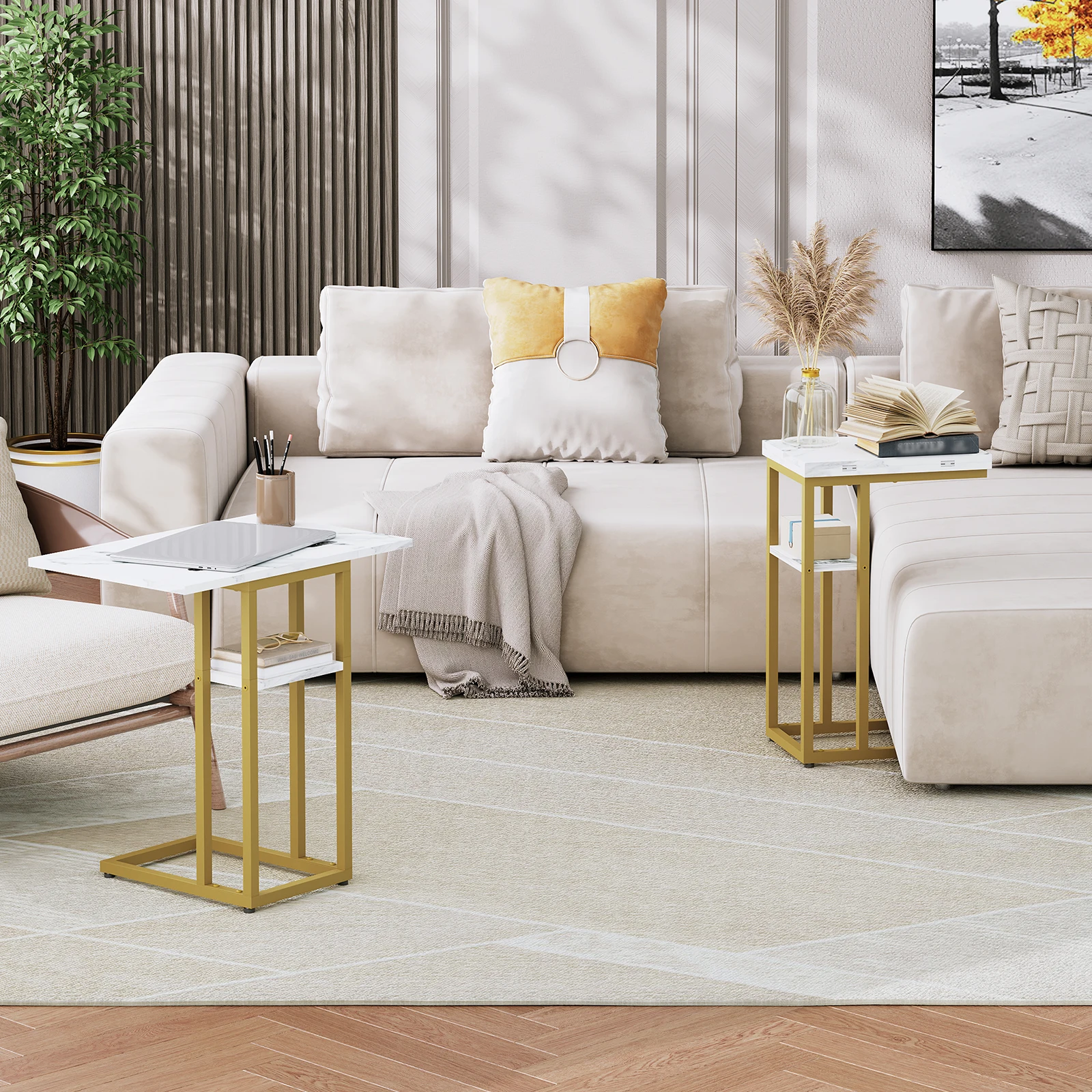 Wholesale Folding C Shaped Side Tables, HOOBRO Brand Extendable C Shape End Table, Expandable Couch TV Tray for Bedroom