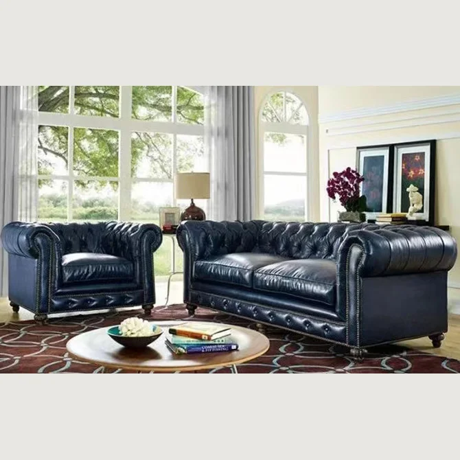 Classical drawing room Home furniture black leather office waiting hall sofa set