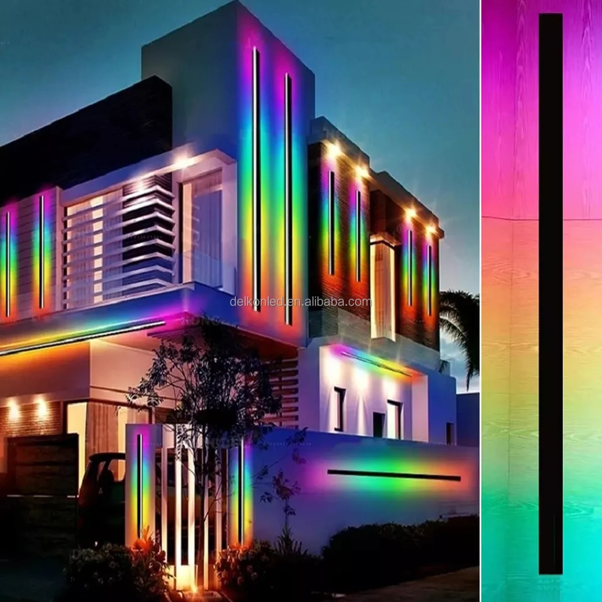 Уличный настенный светильник RGB современное длинное настенное бра Прямоугольная Черная Светодиодная лампа с защитой от ржавчины для дома патио