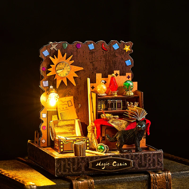 IIECREATE 3D Wooden Puzzle With Led Light And Dust Cover K-077 Morming Dew Magic Glaze DIY Handmade Miniature House