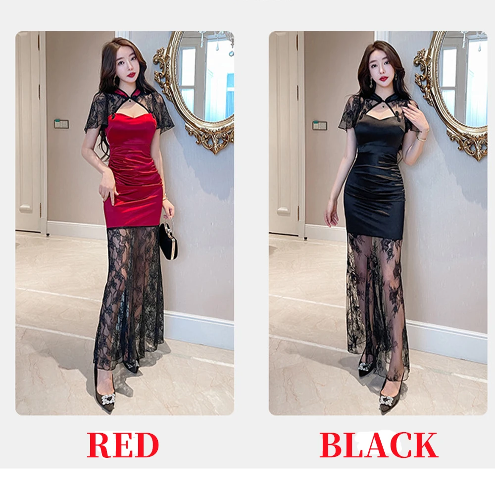 Элегантное Новое улучшенное платье Cheongsam длиной макси в китайском стиле с кружевной отделкой Изысканное вечернее