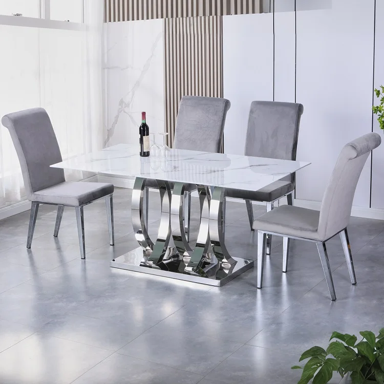 Nordic Modern Luxury High Quality Wholesale Stainless Steel Tempered Glass Dining Table For Dining Room