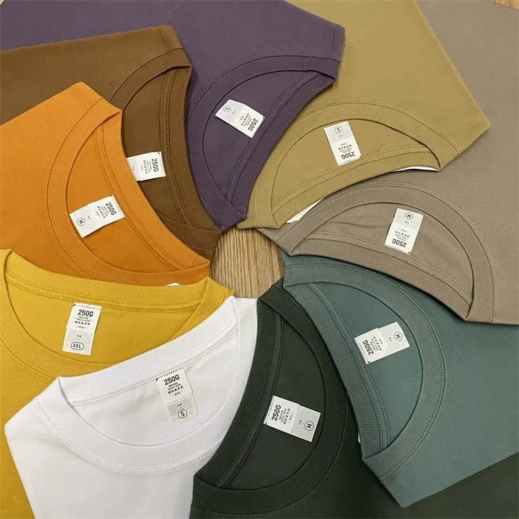 High fashion custom logo printed tshirts 250gsm mens heavyweight basic plain men soft cotton tshirt