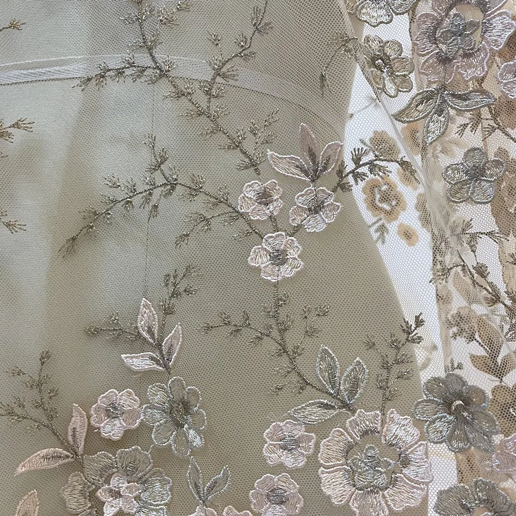 Exquisite 3D Flower Embroidery Lace Fabric Wedding Dress Hand Sewing Fabric