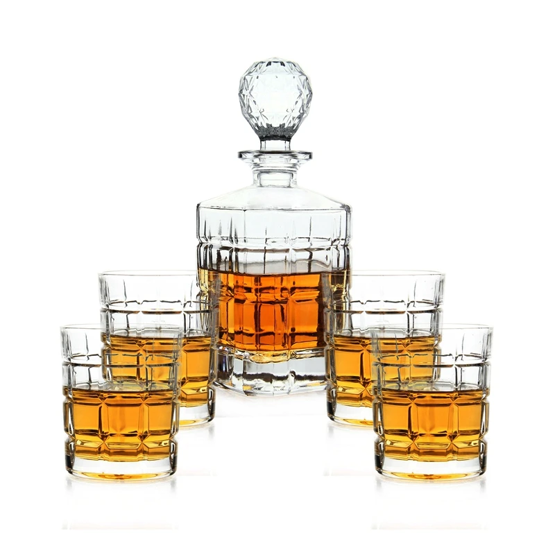  Amazon Hot Sale Wholesale Square Liquor Crystal Whiskey Decanter Set for Tequila Vodka